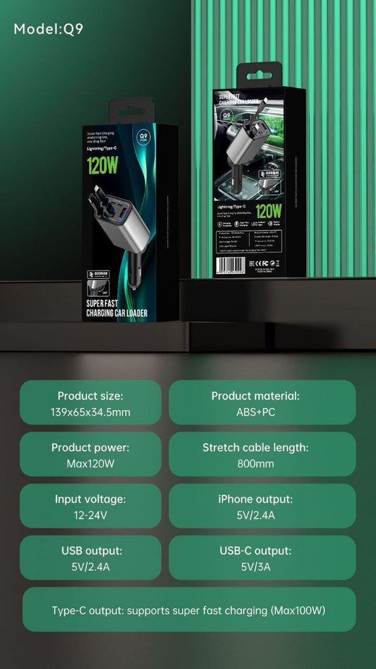 120 W Car Retractable Charger