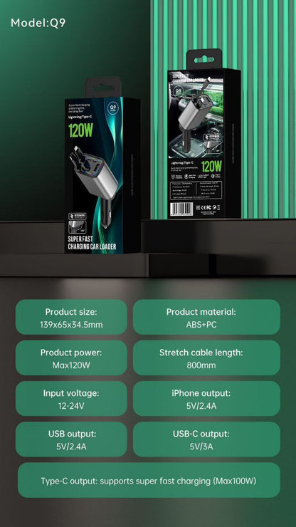 120 W Car Retractable Charger